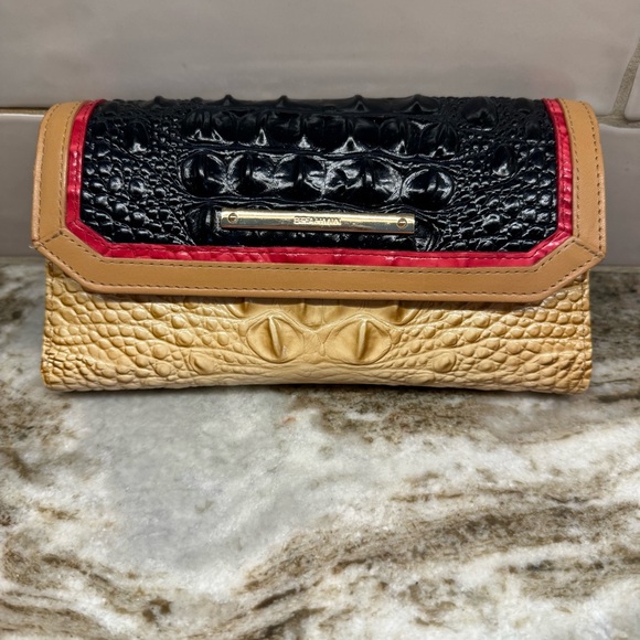 Brahmin Croc-Embossed Dome Satchel - Navy, Beige, Tan & Red Matching Wallet - Picture 11 of 16